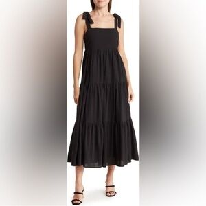 Madewell Black Tiered Tie-Strap Midi Dress - Size XXL